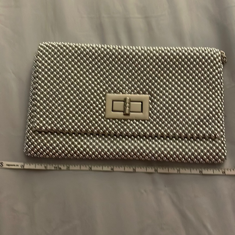 Silver beaded clutch purse